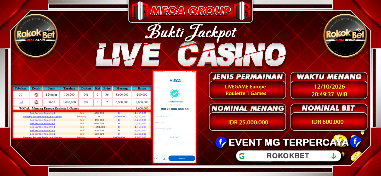 Bukti JP situs Rokokbet hari Senin, 12 Oktober 2026